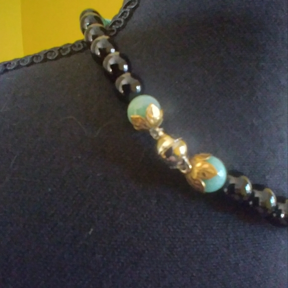 Handmade💎GENUINE💥 17" Onyx, Amazonite, Aventurine,Swarov & Glass🌺Flwer Neckl. - Picture 4 of 14